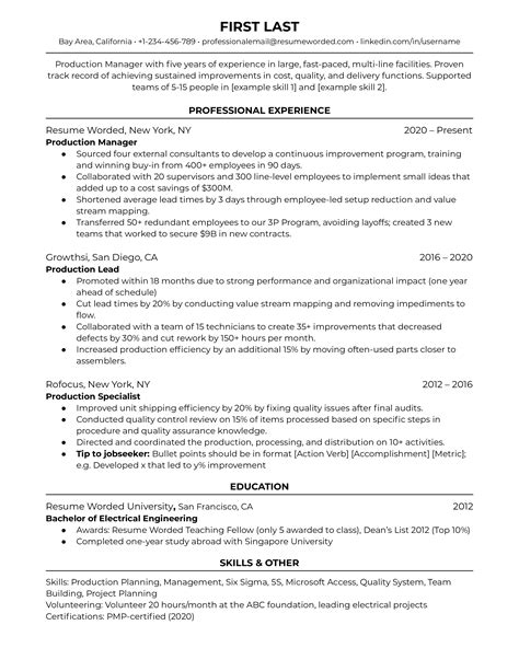 6 Great Production Supervisor Resume Examples.